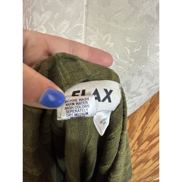 FLAX  Designs Womens NWT Button Down Long Sleeve 100% Linen Small Green Striped - Picture 8 of 8